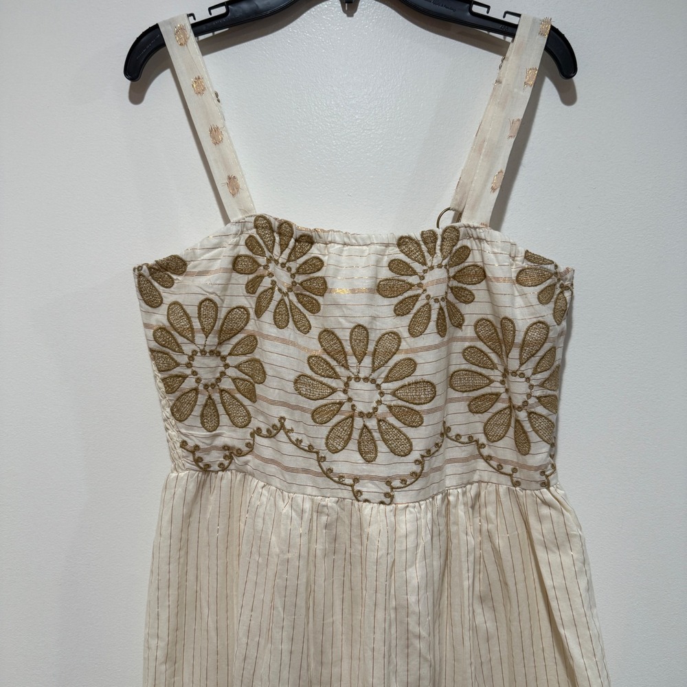 Dress Naoo Floral Embroidered Cotton Tiered Maxi Dress Large L‎ Cream Boho Beach - Picture 7 of 11